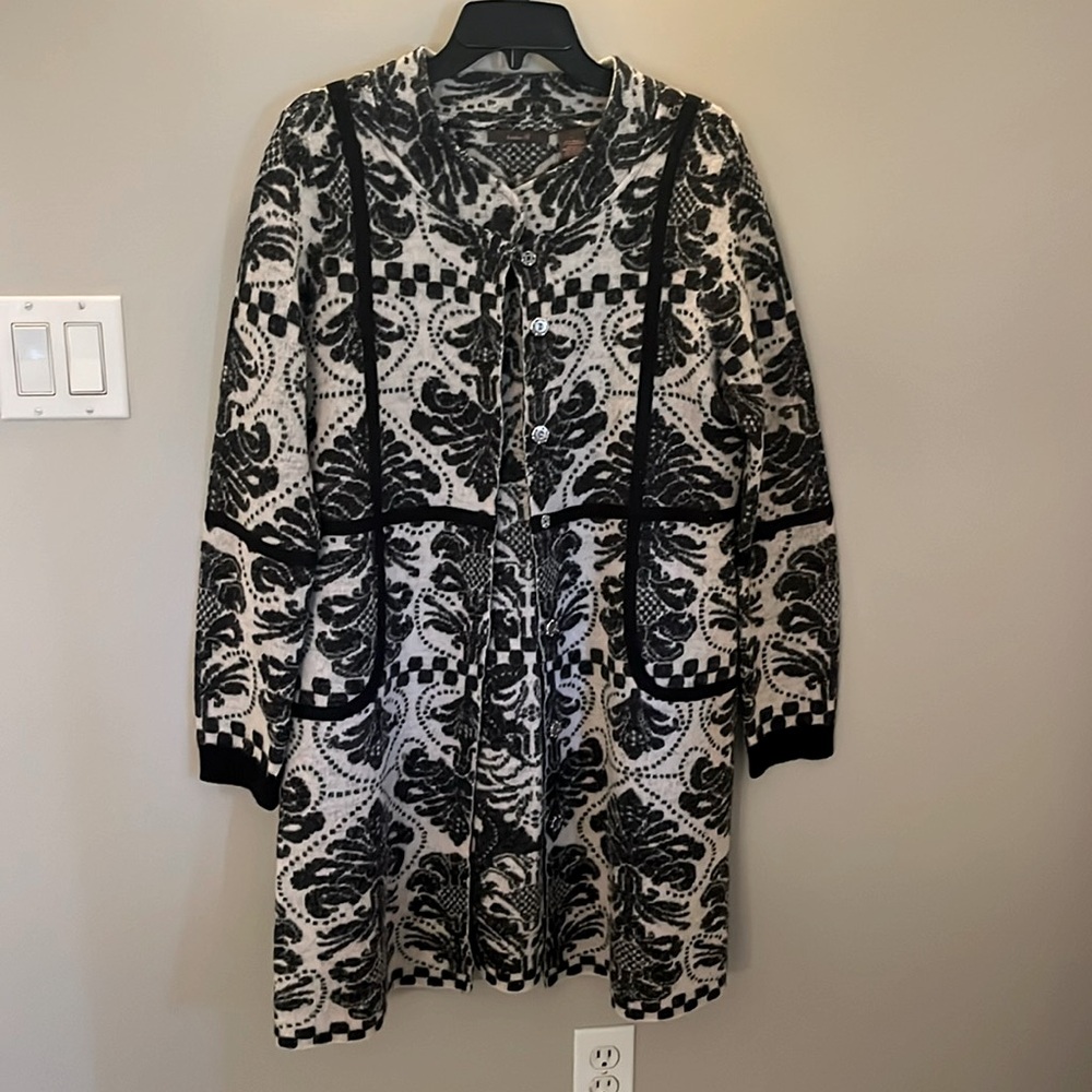 Heather B Floral Classic WoolBlend LongLine Wool Blend Button Jacket L
